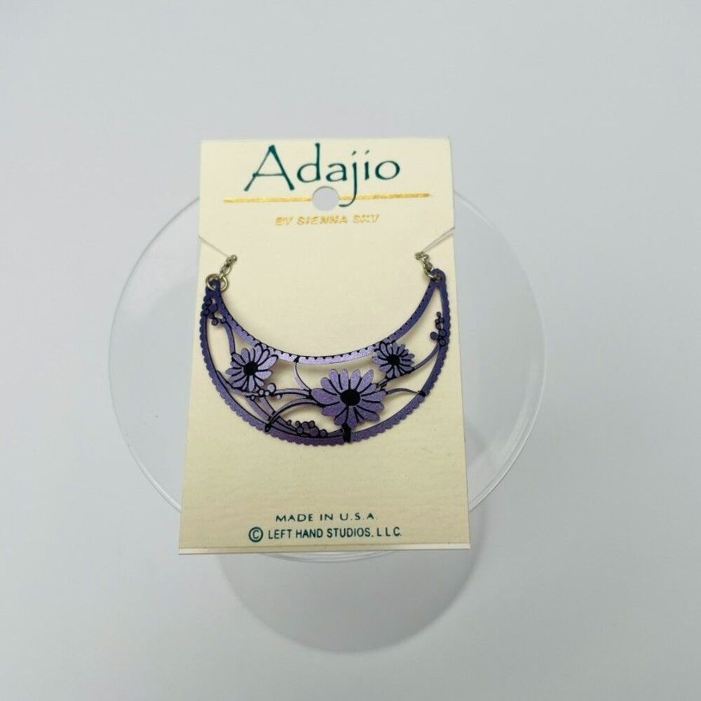 Adajio Sienna Sky Purple Floral Crescent Bib Pendant Necklace NWT N7592 USA